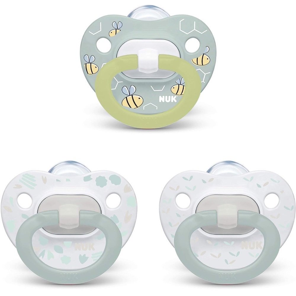 NUK Orthodontic Pacifier Value Pack, 0-6 Months, 3 Count (Pack of 1) - Gray Bees